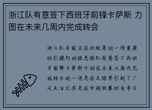 浙江队有意签下西班牙前锋卡萨斯 力图在未来几周内完成转会